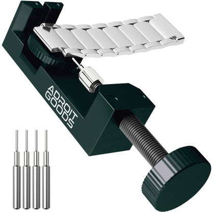 horlogeband reparatiegereedschap met metalen punaises en verstelbare klem in zwart