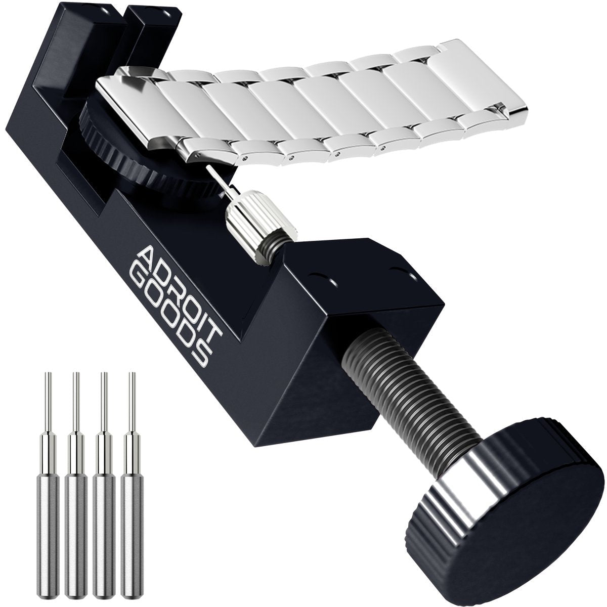 horlogeband schakelverwijderaar met vier pinnen en verstelbare klem in zwarte kleur