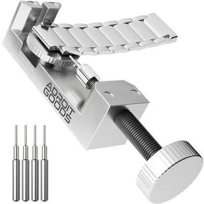 zilver metalen horlogeband inkortgereedschap met pinpunch set op witte achtergrond