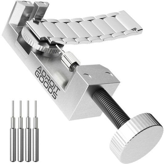 zilver metalen horlogeband inkortgereedschap met pinpunch set op witte achtergrond