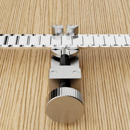 nabewerkingsgereedschap voor horlogeband van roestvrij staal op houten oppervlak