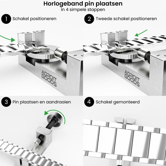 Stapsgewijze handleiding voor het plaatsen van een horlogeband pin met gereedschap van roestvrij staal