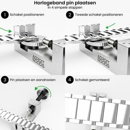 Stapsgewijze handleiding voor het plaatsen van een horlogeband pin met gereedschap van roestvrij staal