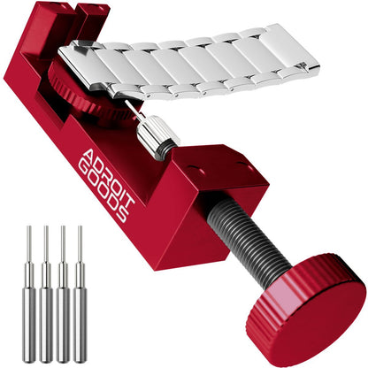 rood metalen horlogeband inkorter met verstelbare pinnen en stalen horlogebandsegmenten