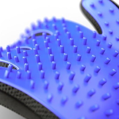 blauwe siliconen handschoen met zachte knoppen voor verzorging en massage