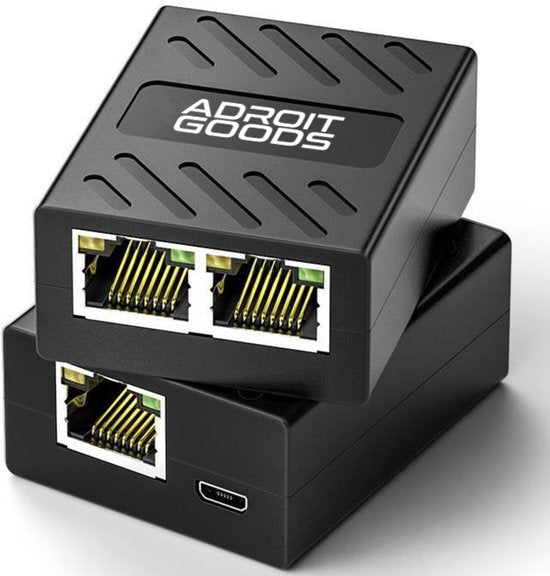 Zwarte netwerkaansluitadapter met meerdere ethernetpoorten en micro-USB-ingang van AdroitGoods