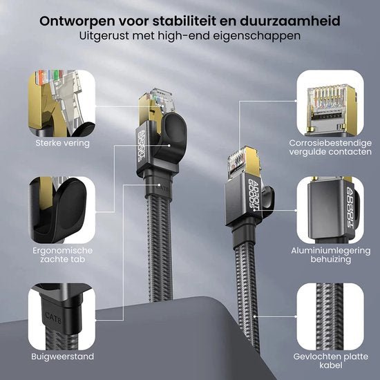 Zwarte ethernetkabel met versterkte, ergonomische en duurzame onderdelen voor stabiele verbinding