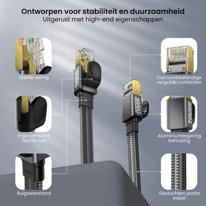 Zwarte ethernetkabel met versterkte, ergonomische en duurzame onderdelen voor stabiele verbinding