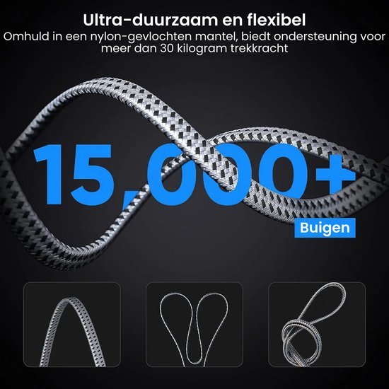 Flexibele nylon gevlochten kabel die meer dan 15.000 keer buigen en 30 kg treksterkte ondersteunt