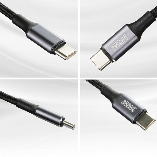 close-up van adroitgoods kabel met usb-c en magneet connector in zilvergrijze behuizing