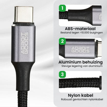 Type-C kabel met ABS-materiaal, aluminium behuizing en gevlochten nylon kabel voor duurzaamheid