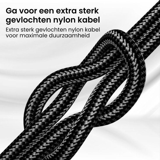 Extra sterk gevlochten nylon kabel in zwart patroon voor maximale duurzaamheid en stevigheid