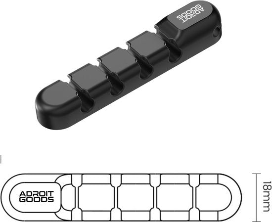 Zwart kabelorganizer met vijf sleuven en een compact, slim ontwerp voor kabelbeheer.