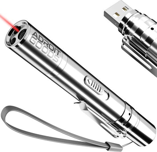 Metalen usb-laserpointer met polsbandje en aan-uitknop, strak en modern ontwerp
