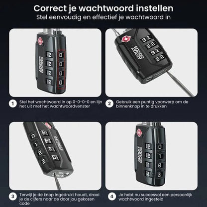 Handleiding met vier stappen voor het instellen van een cijfercombinatie op een zwart slot