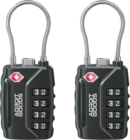 twee zwarte combinatiesloten met metalen kabel en cijferslot van AdroitGoods