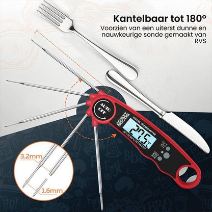 Digitale thermometer met kantelbare RVS sonde en nauwkeurige meetpunten van 1,6 en 3,2 mm