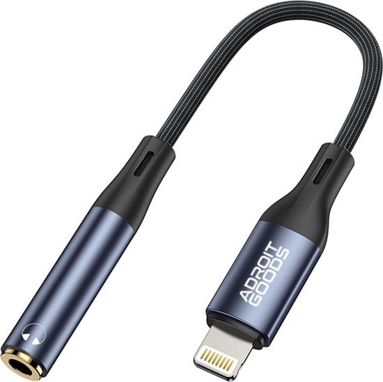 blauwe AdroitGoods adapterkabel met lightning connector en 3,5 mm audioaansluiting