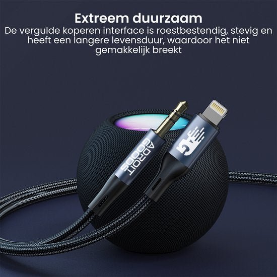 Duurzame kabel met vergulde koperen interface en gevlochten buitenkant voor extra stevigheid