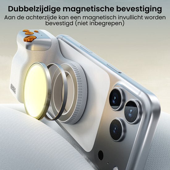 Smartphone met magnetische bevestiging en los filterlens voor camera-installatie