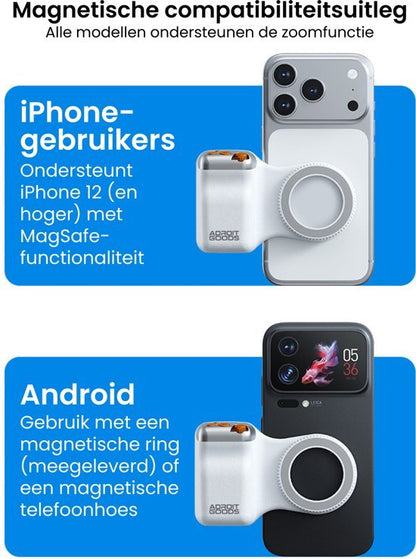 Compatibiliteitsuitleg van magnetische camera-accessoire voor iPhone en Android smartphones