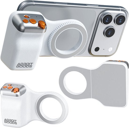 Wit AdroitGoods accessoire met knoppen en magneetring voor smartphone bevestiging en bediening