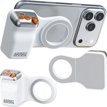 Wit AdroitGoods accessoire met knoppen en magneetring voor smartphone bevestiging en bediening