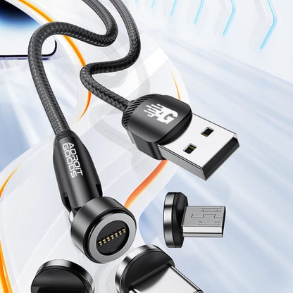 Zwart gevlochten magnetische USB-kabel met meerdere verwisselbare connectoren en AdroitGoods logo