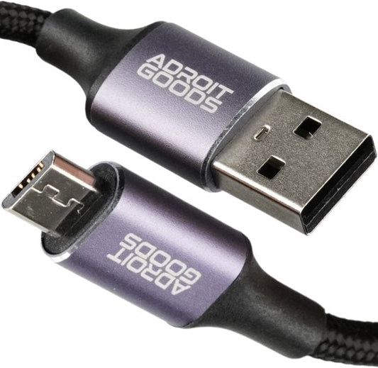 USB-kabel met micro-USB en USB-A connectoren in metallic paars van AdroitGoods
