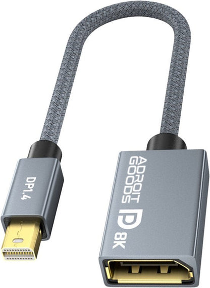 grijze adapterkabel met gevlochten omhulsel en gouden connectoren voor beeldschermverbinding