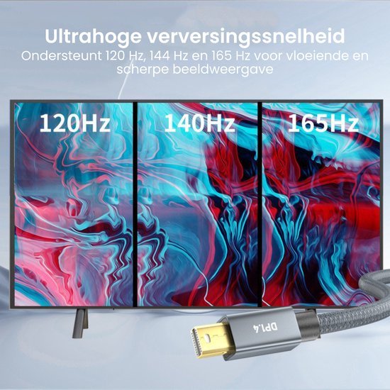 Scherminstellingen met 120 Hz, 140 Hz en 165 Hz voor vloeiende en scherpe beelden