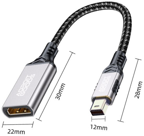 Adapterkabel met gevlochten kabel en metalen behuizing in zilvergrijs en zwart