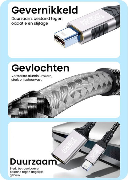 Close-up van een gevlochten kabel met gevernikkelde connectoren en duurzaam design