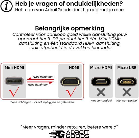 Uitleg over verschillende HDMI-aansluitingen met compatibiliteitssymbolen en waarschuwing.