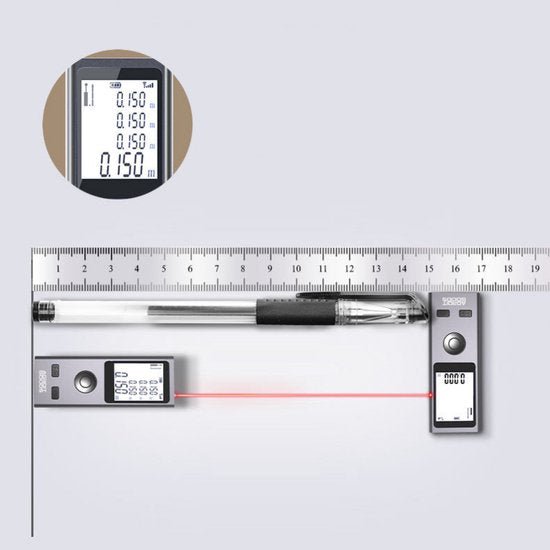laserafstandsmeter met geïntegreerde liniaal en pen voor nauwkeurige metingen in centimeters