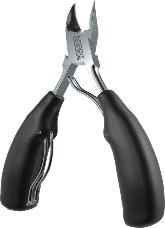 kniptang met zwarte handgrepen en metalen snijkanten voor precisiewerk in de manicure