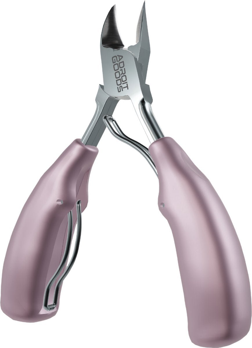Roze handvat nagelknipper met scherp roestvrijstalen snijgedeelte en veermechanisme