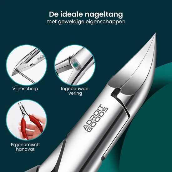 Rvs nageltang met vlijmscherpe punt, ingebouwde veer en ergonomisch handvat