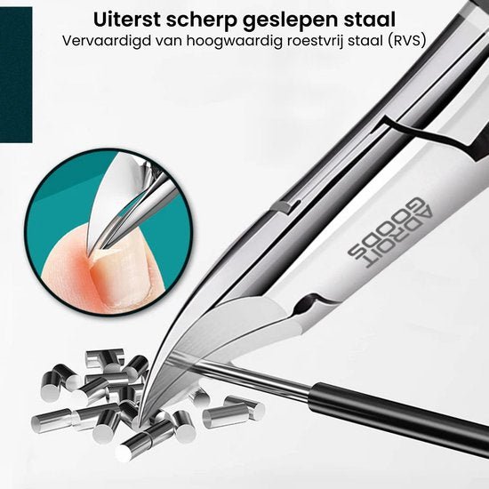 Close-up van roestvrijstalen nagelknipper met scherp geslepen techniek voor precisie.
