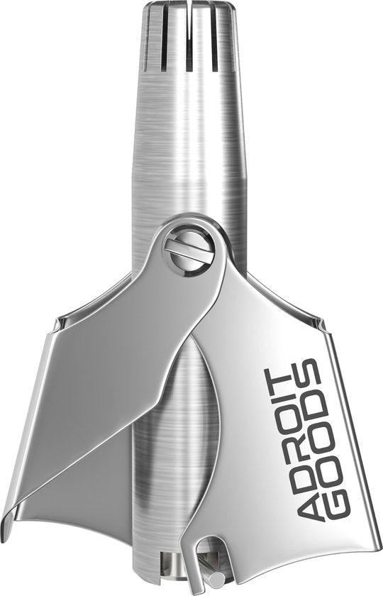 RVS metalen gereedschap met gevouwen bladen en gegraveerde tekst Adroit Goods