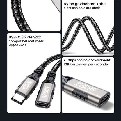 Flexibele nylon gevlochten kabel met USB-C 3.2 Gen2x2 aansluiting en hoge snelheid dataoverdracht