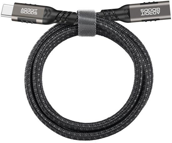 Gebruiksvriendelijke zwarte gevlochten USB-C-kabel met duurzame Adroit Goods connectoren en klittenband sluiting