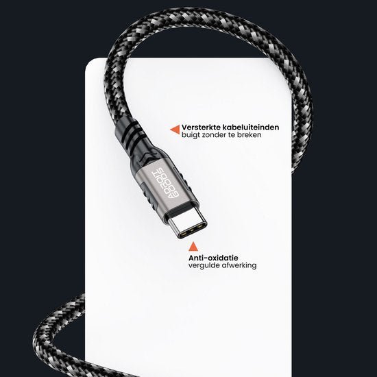 Stevige USB-C kabel met gevlochten buitenkant en vergulde connector voor duurzaamheid