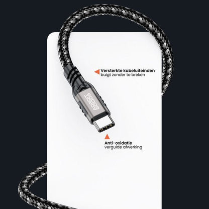 Stevige USB-C kabel met gevlochten buitenkant en vergulde connector voor duurzaamheid