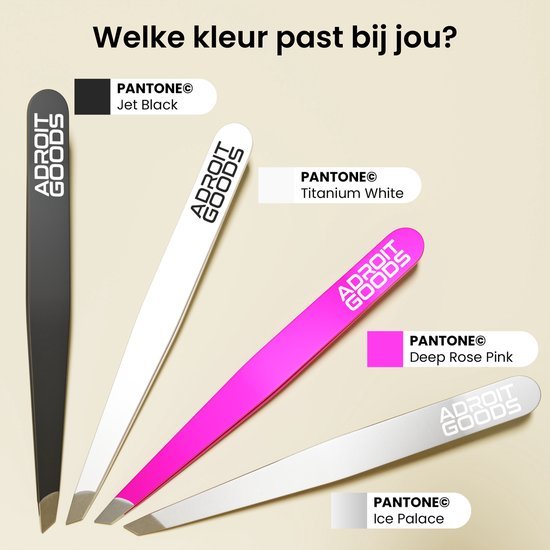 vier nagelvijlen in zwart, wit, roze en lichtgrijs met kleurlabels en tekst bovenaan