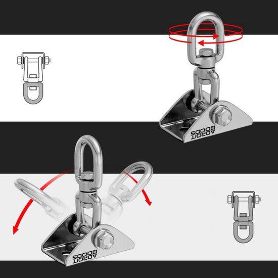 Draaibare roestvrijstalen bevestigingshaak met bewegingsmogelijkheden en stevige constructie