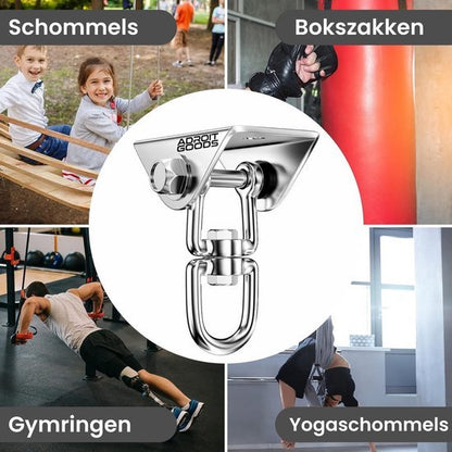 Roterende bevestigingshaak voor schommels, bokszakken, gymringen en yogaschommels