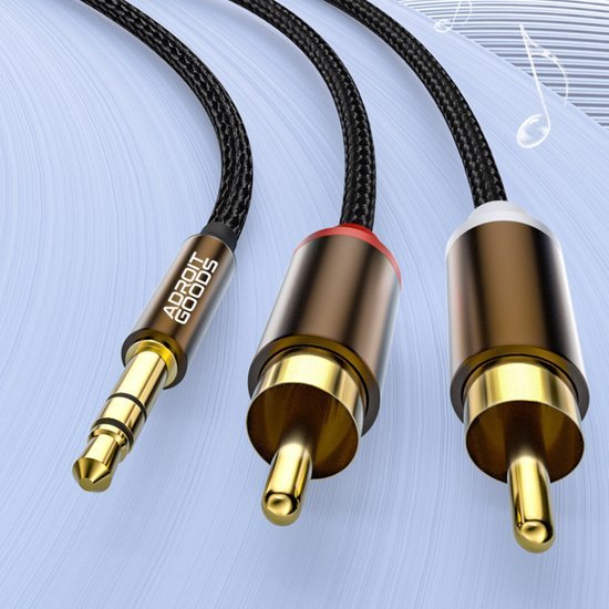 Drijflijn met een 3,5 mm stereo jack en twee RCA-connectoren met gouden afwerking