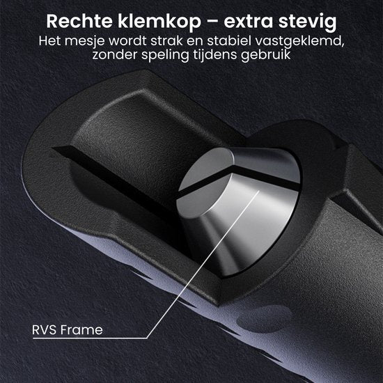 Close-up van een rechte klemkop met een robuuste RVS frame voor stabiele bevestiging