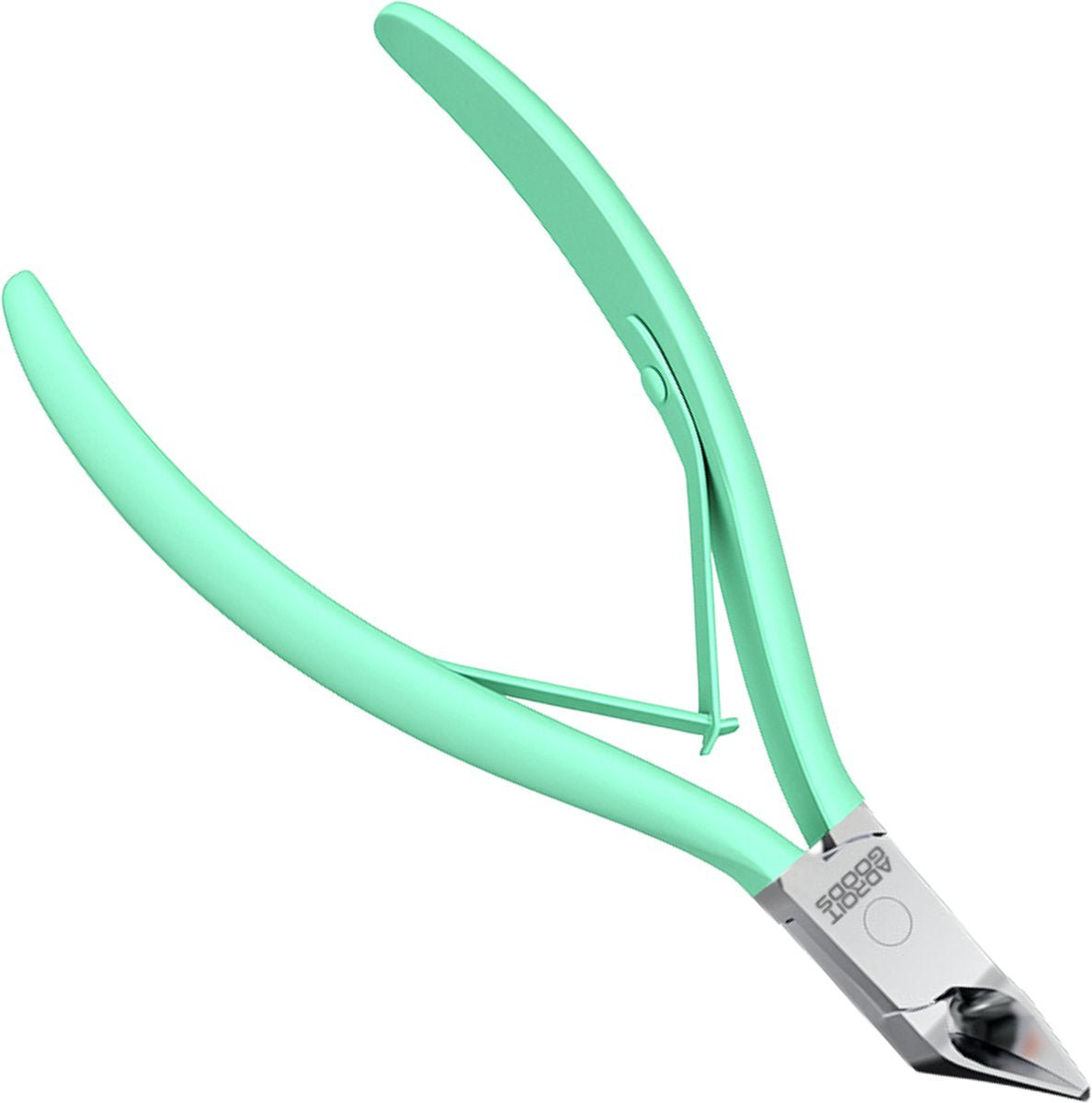 turquoise nagelknipper met metalen snijblad en plastic handvatten in moderne stijl